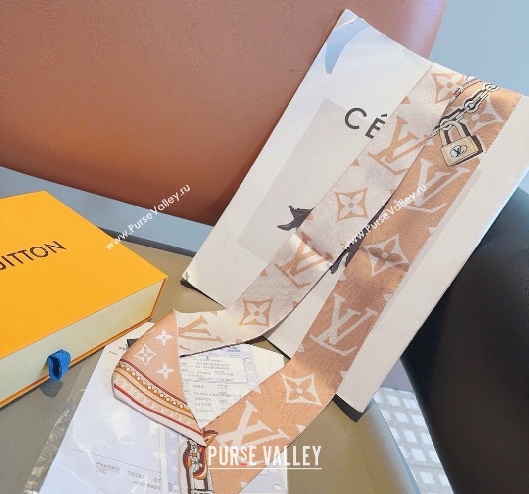 Louis Vuitton Silk Bandeau Scarf 6x120cm White/Pink 2024 0513 (A-240514185)