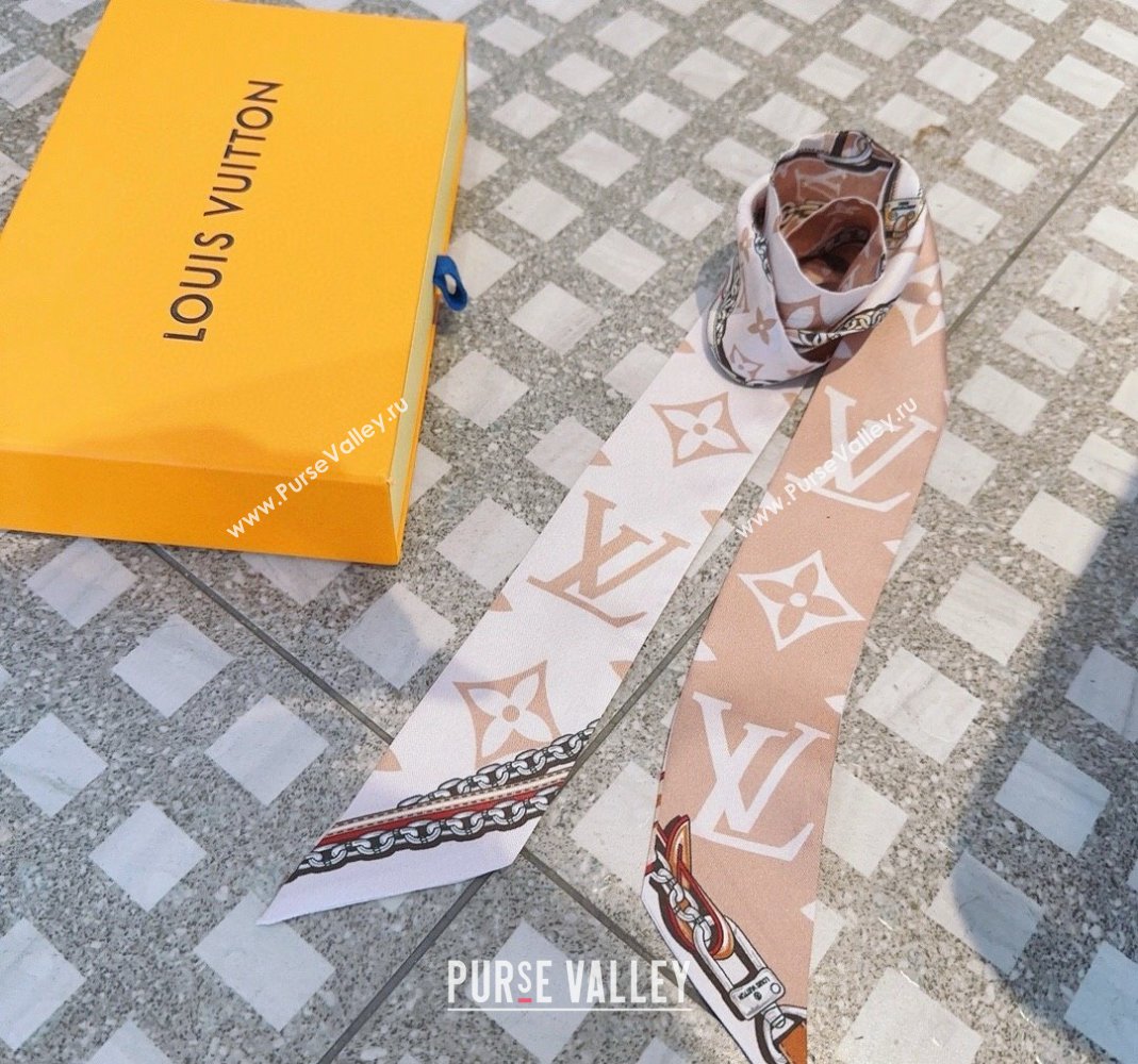Louis Vuitton Silk Bandeau Scarf 6x120cm White/Pink 2024 0513 (A-240514185)