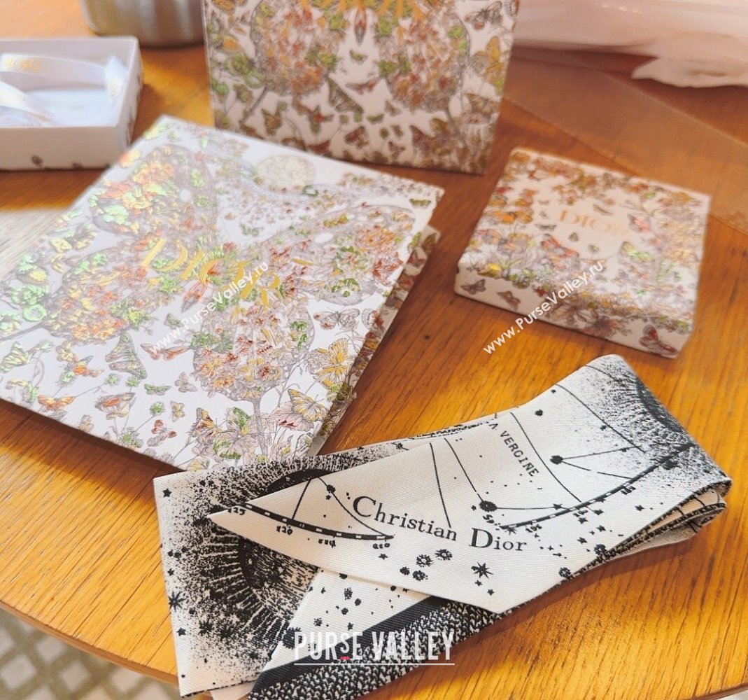 Dior Silk Bandeau Scarf 6x100cm White 2024 0514 (A-240514129)