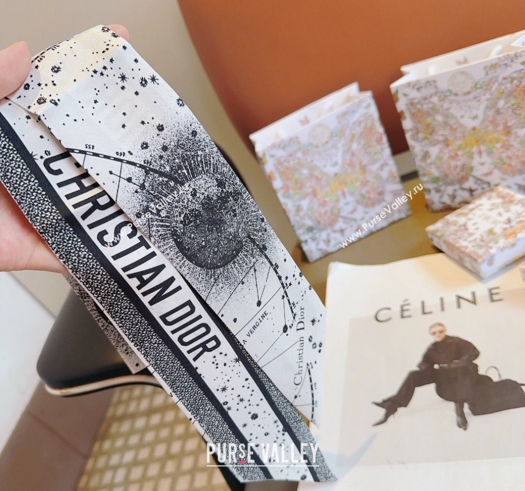 Dior Silk Bandeau Scarf 6x100cm White 2024 0514 (A-240514129)