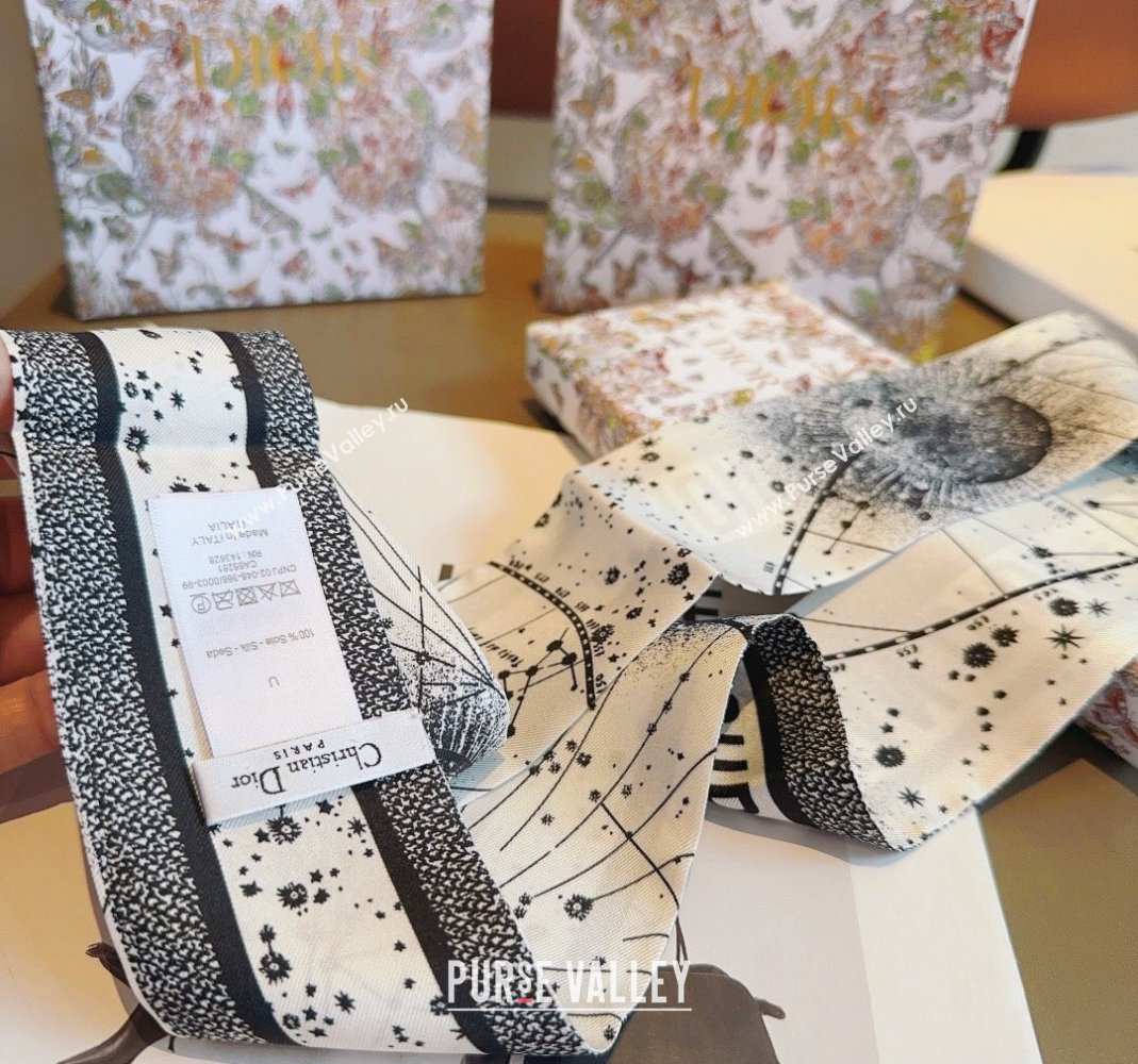 Dior Silk Bandeau Scarf 6x100cm White 2024 0514 (A-240514129)