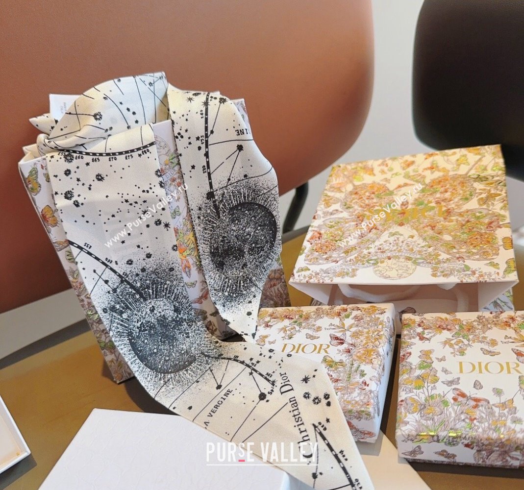 Dior Silk Bandeau Scarf 6x100cm White 2024 0514 (A-240514129)