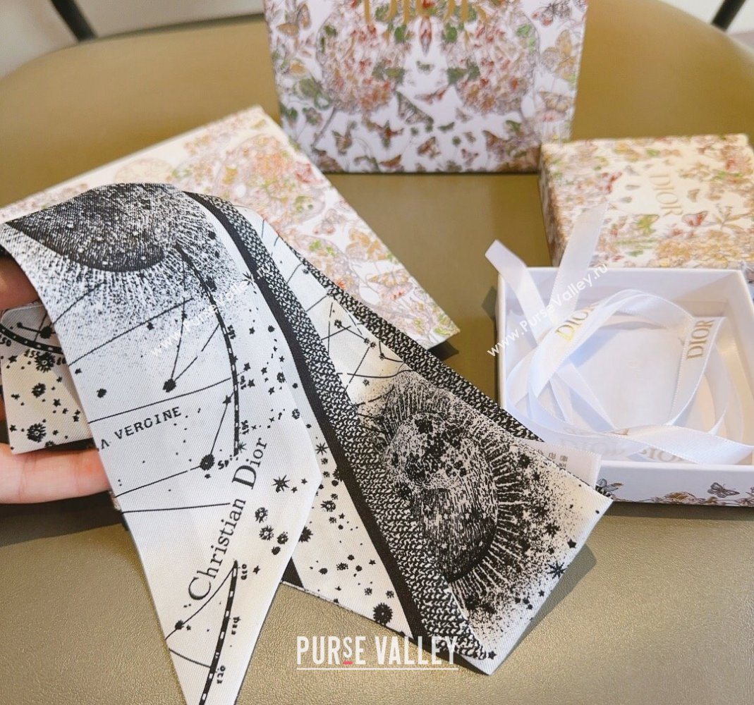 Dior Silk Bandeau Scarf 6x100cm White 2024 0514 (A-240514129)
