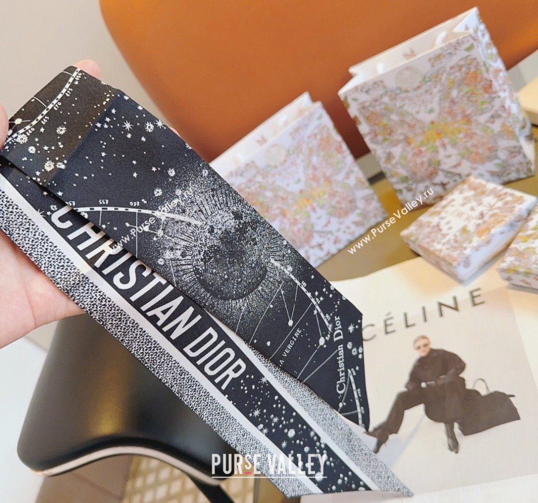 Dior Silk Bandeau Scarf 6x100cm Black 2024 0514 (A-240514130)