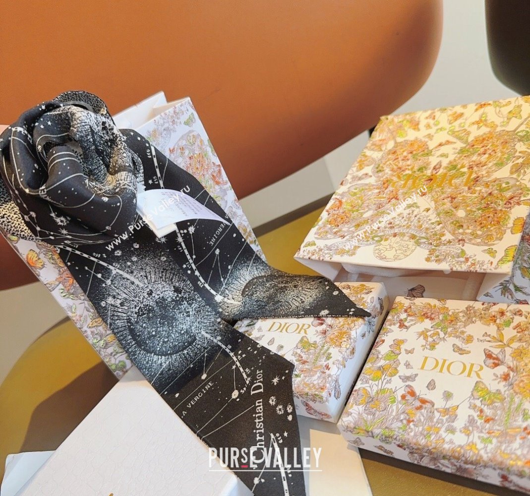 Dior Silk Bandeau Scarf 6x100cm Black 2024 0514 (A-240514130)