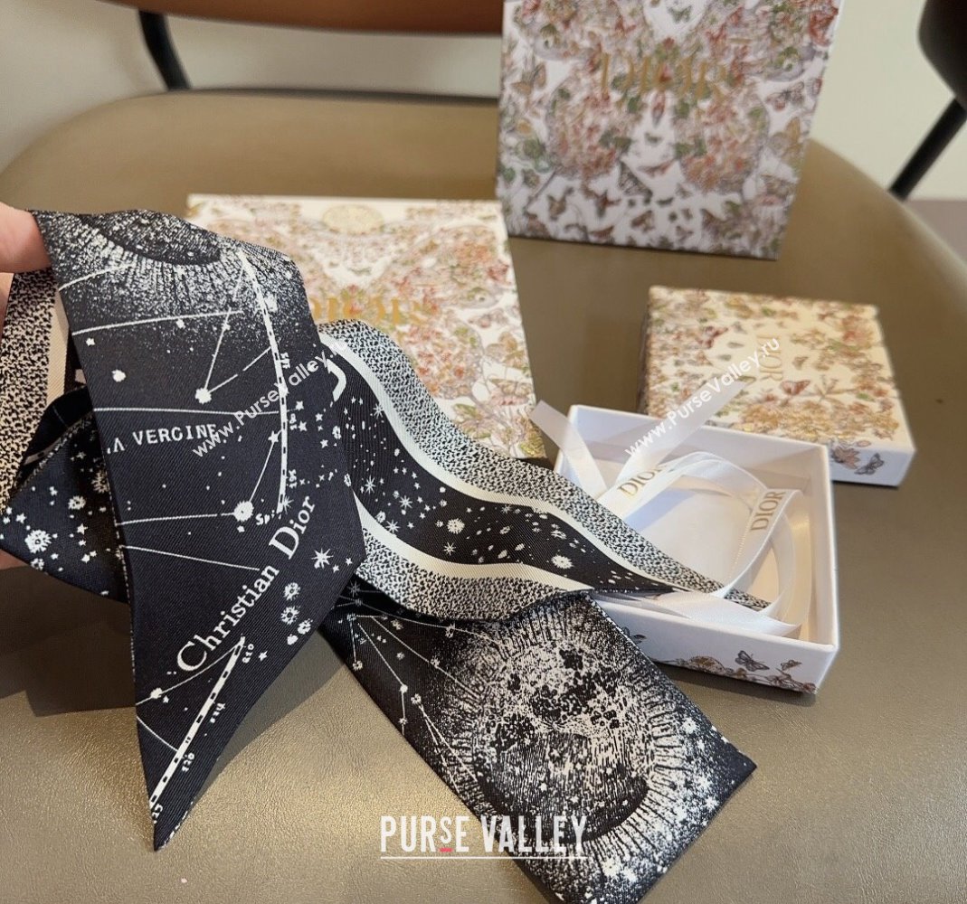 Dior Silk Bandeau Scarf 6x100cm Black 2024 0514 (A-240514130)