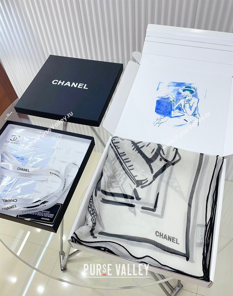 Chanel Silk Sqaure Scarf 110x110cm White 2024 0514 (A-240514131)