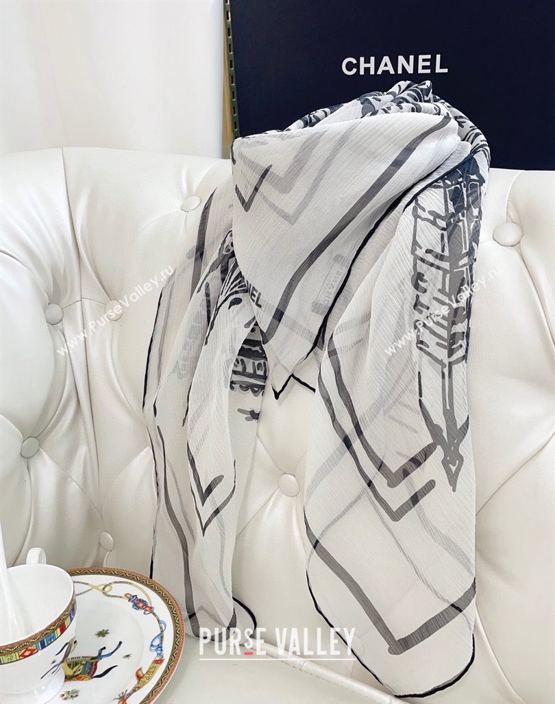 Chanel Silk Sqaure Scarf 110x110cm White 2024 0514 (A-240514131)