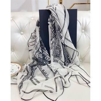 Chanel Silk Sqaure Scarf 110x110cm White 2024 0514 (A-240514131)