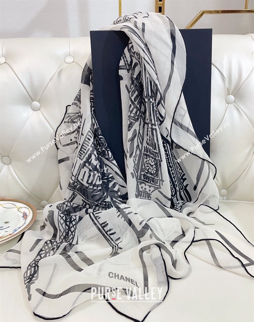 Chanel Silk Sqaure Scarf 110x110cm White 2024 0514 (A-240514131)