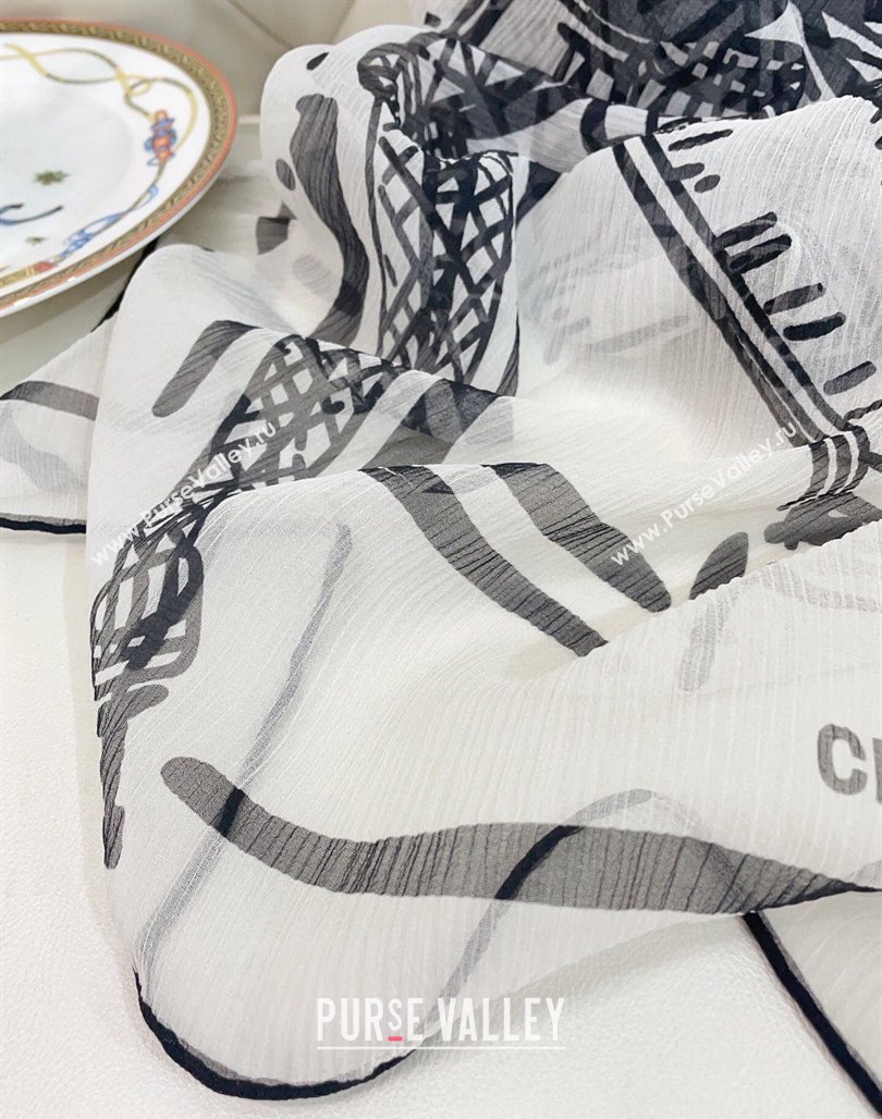 Chanel Silk Sqaure Scarf 110x110cm White 2024 0514 (A-240514131)