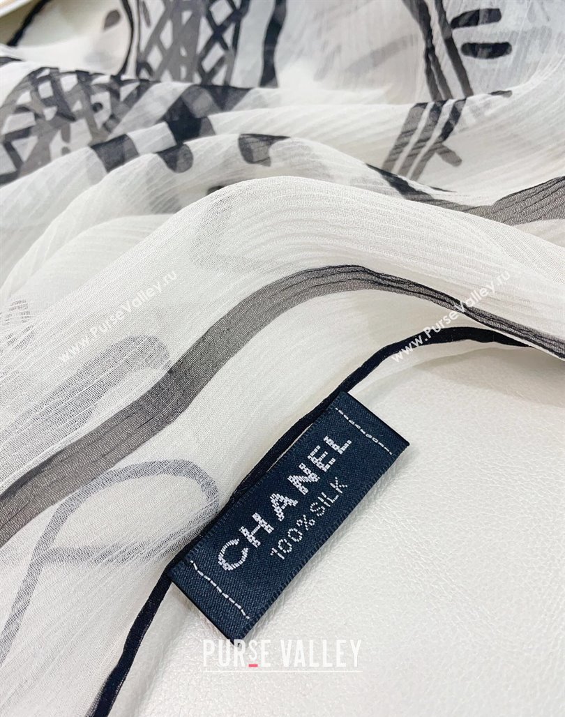 Chanel Silk Sqaure Scarf 110x110cm White 2024 0514 (A-240514131)