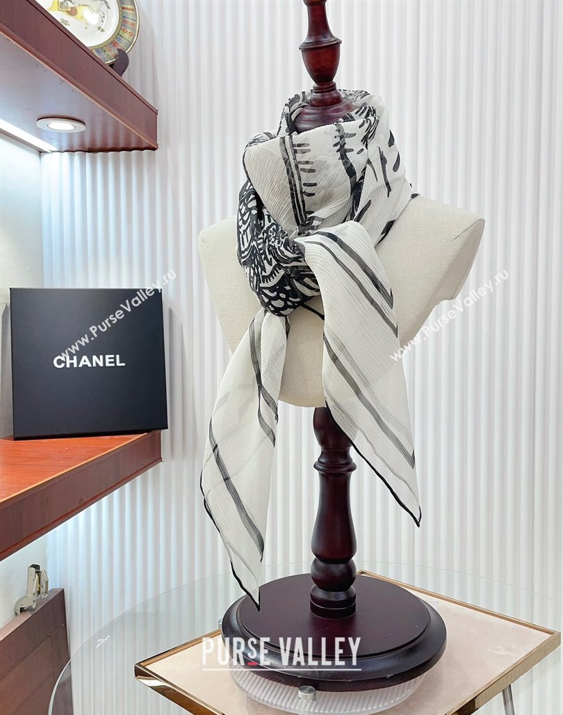 Chanel Silk Sqaure Scarf 110x110cm White 2024 0514 (A-240514131)