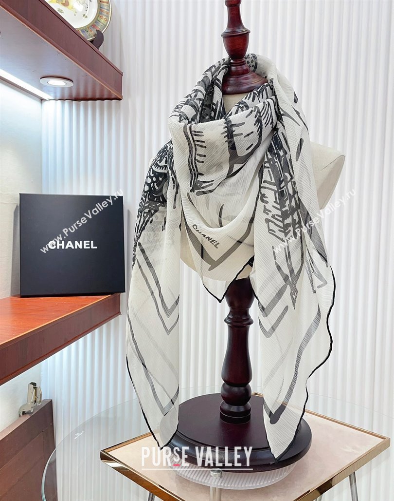 Chanel Silk Sqaure Scarf 110x110cm White 2024 0514 (A-240514131)