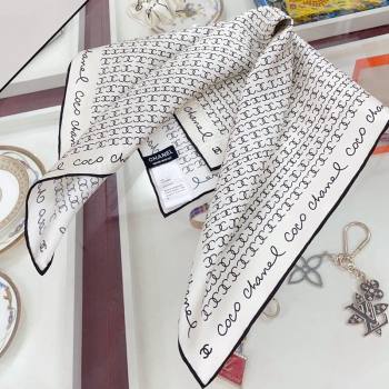 Chanel Silk Sqaure Scarf with Hair Ring 50x50cm White 2024 AA8028 (A-240514133)