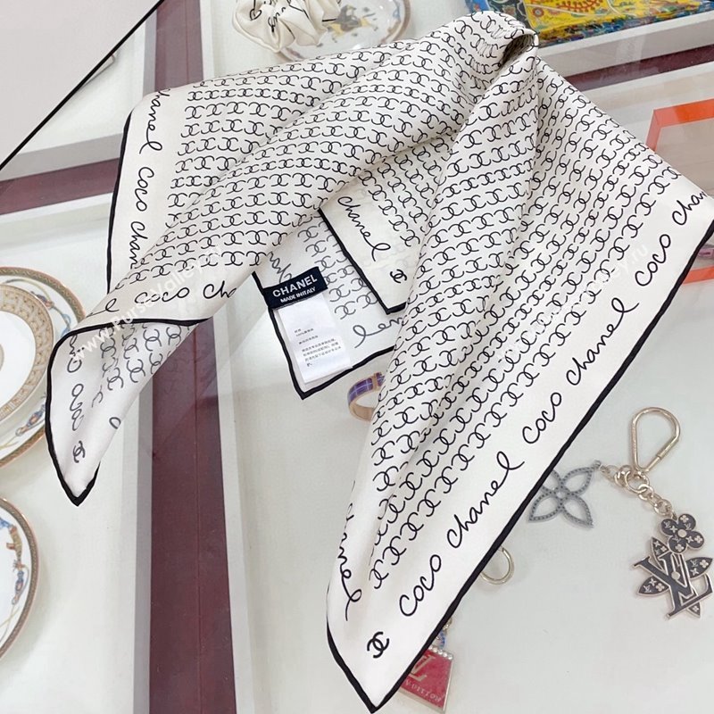 Chanel Silk Sqaure Scarf with Hair Ring 50x50cm White 2024 AA8028 (A-240514133)