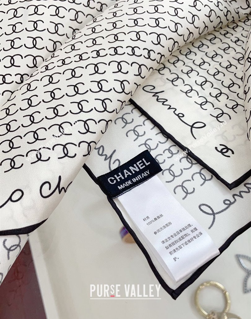 Chanel Silk Sqaure Scarf with Hair Ring 50x50cm White 2024 AA8028 (A-240514133)