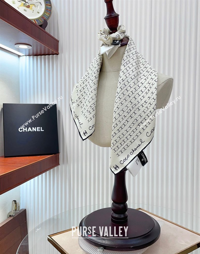 Chanel Silk Sqaure Scarf with Hair Ring 50x50cm White 2024 AA8028 (A-240514133)