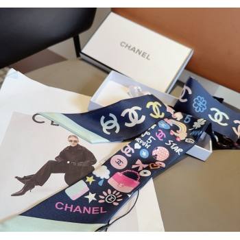 Chanel Silk Bandeau Scarf 6x120cm Dark Blue 2024 AA9663 (A-240514134)