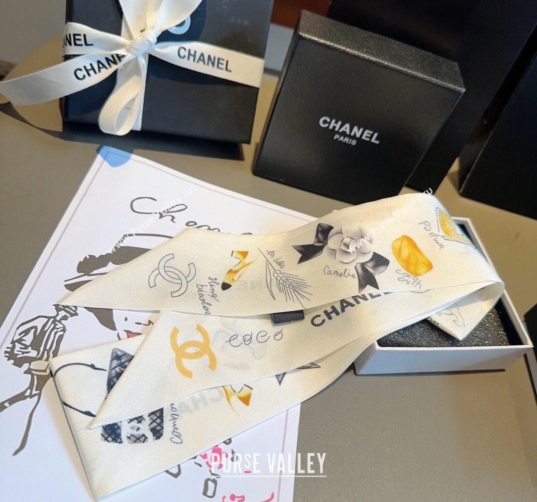 Chanel Silk Bandeau Scarf 6x120cm White 2024 051402 (A-240514135)