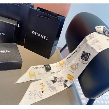 Chanel Silk Bandeau Scarf 6x120cm White 2024 051402 (A-240514135)