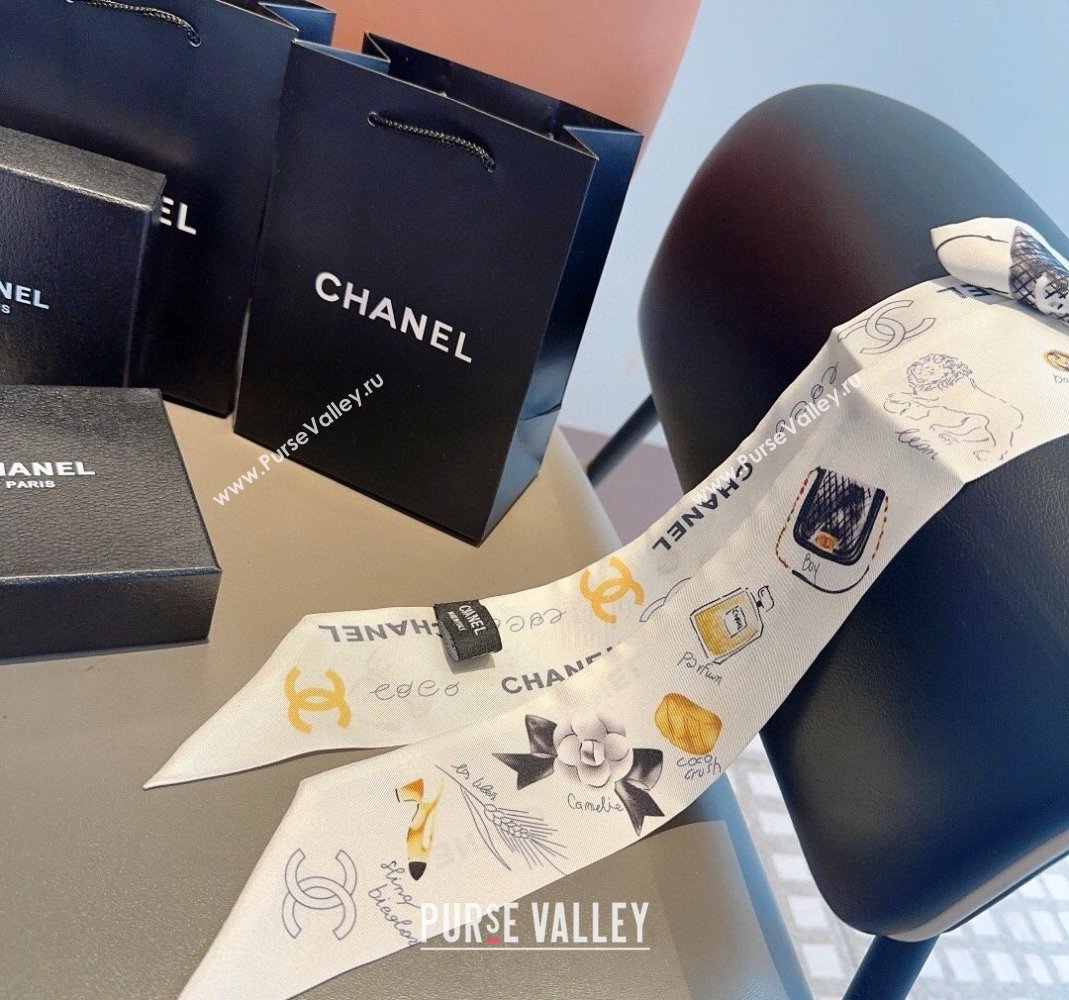 Chanel Silk Bandeau Scarf 6x120cm White 2024 051402 (A-240514135)