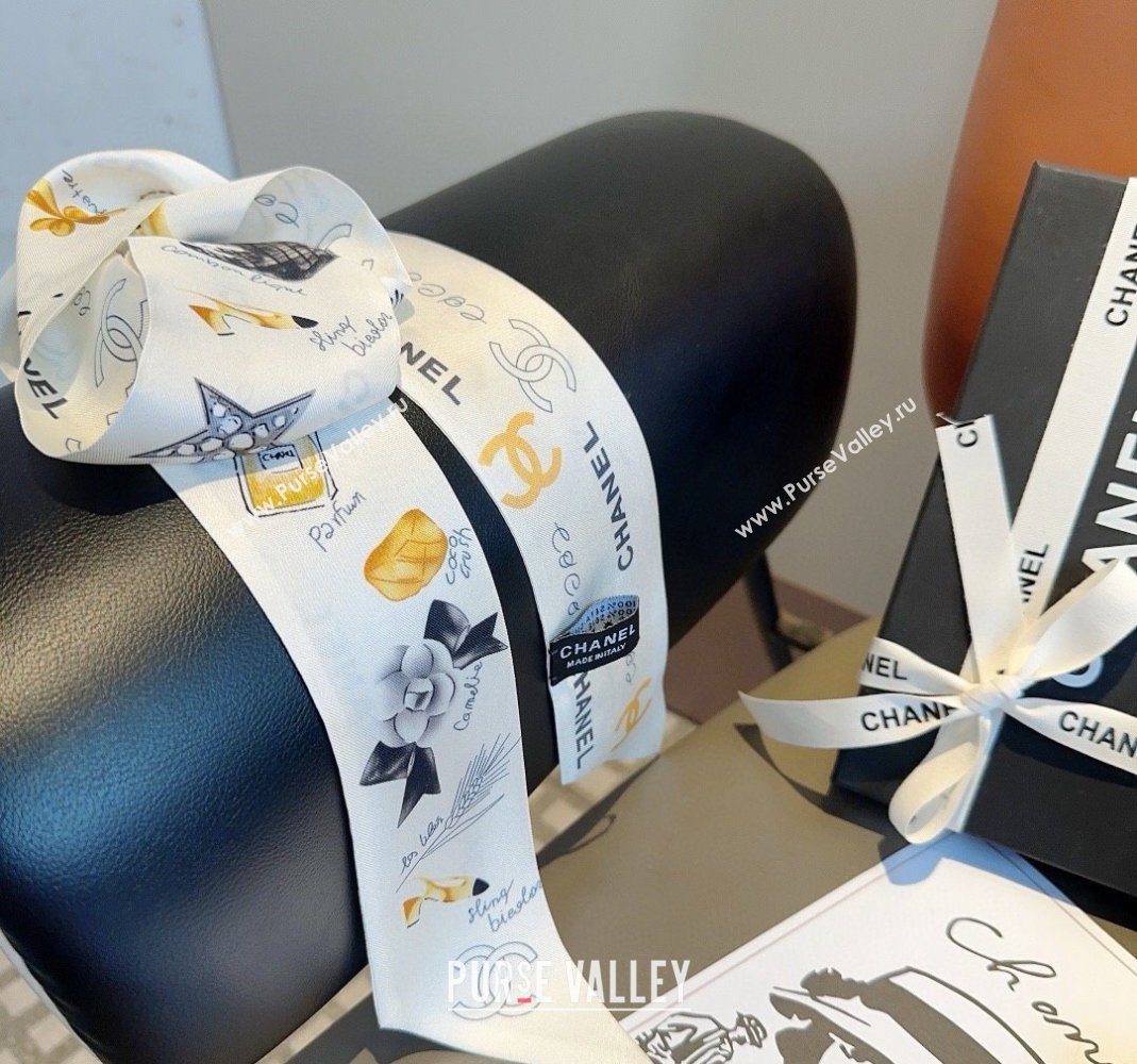 Chanel Silk Bandeau Scarf 6x120cm White 2024 051402 (A-240514135)