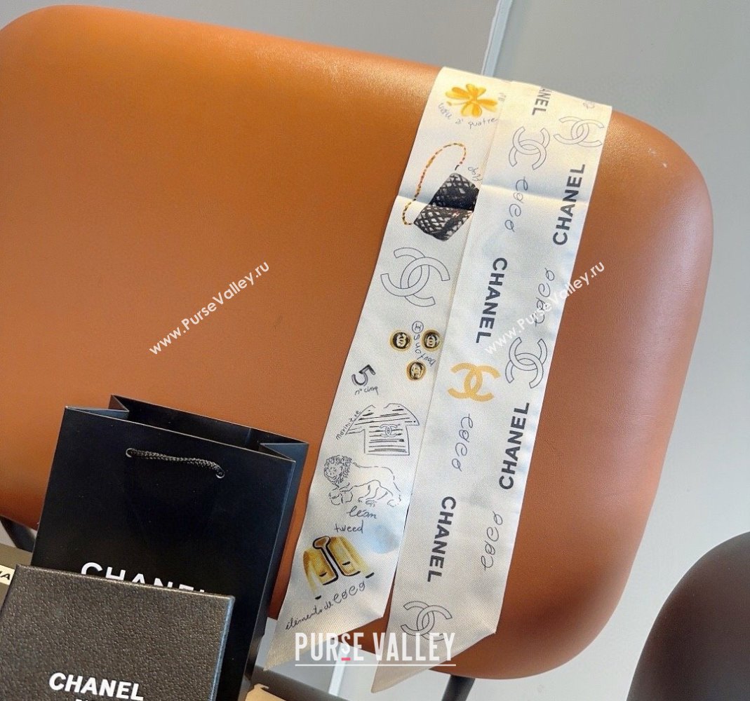 Chanel Silk Bandeau Scarf 6x120cm White 2024 051402 (A-240514135)