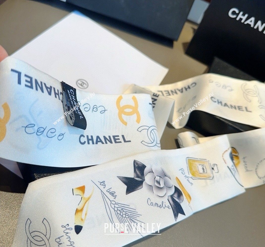Chanel Silk Bandeau Scarf 6x120cm White 2024 051402 (A-240514135)
