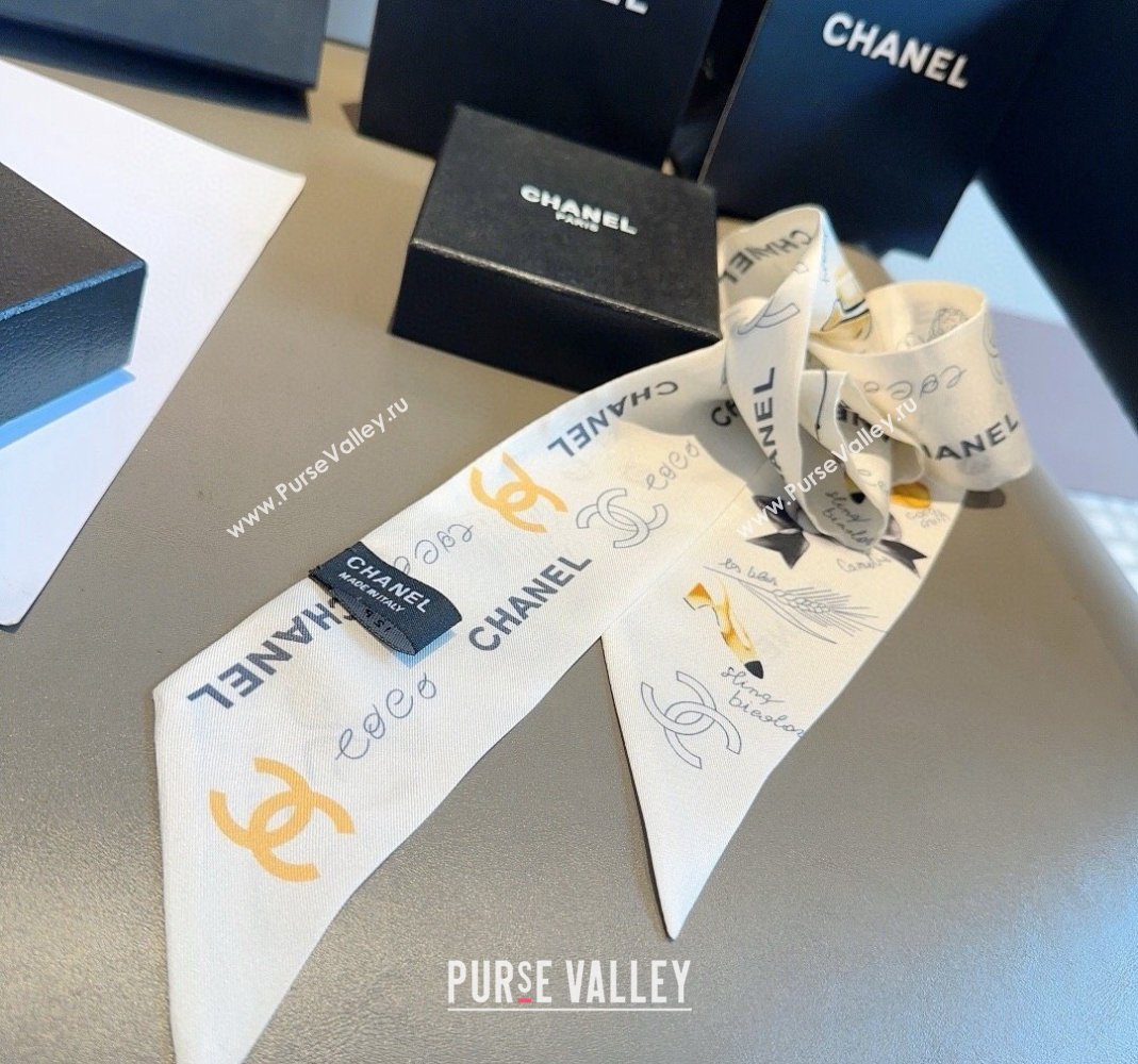 Chanel Silk Bandeau Scarf 6x120cm White 2024 051402 (A-240514135)