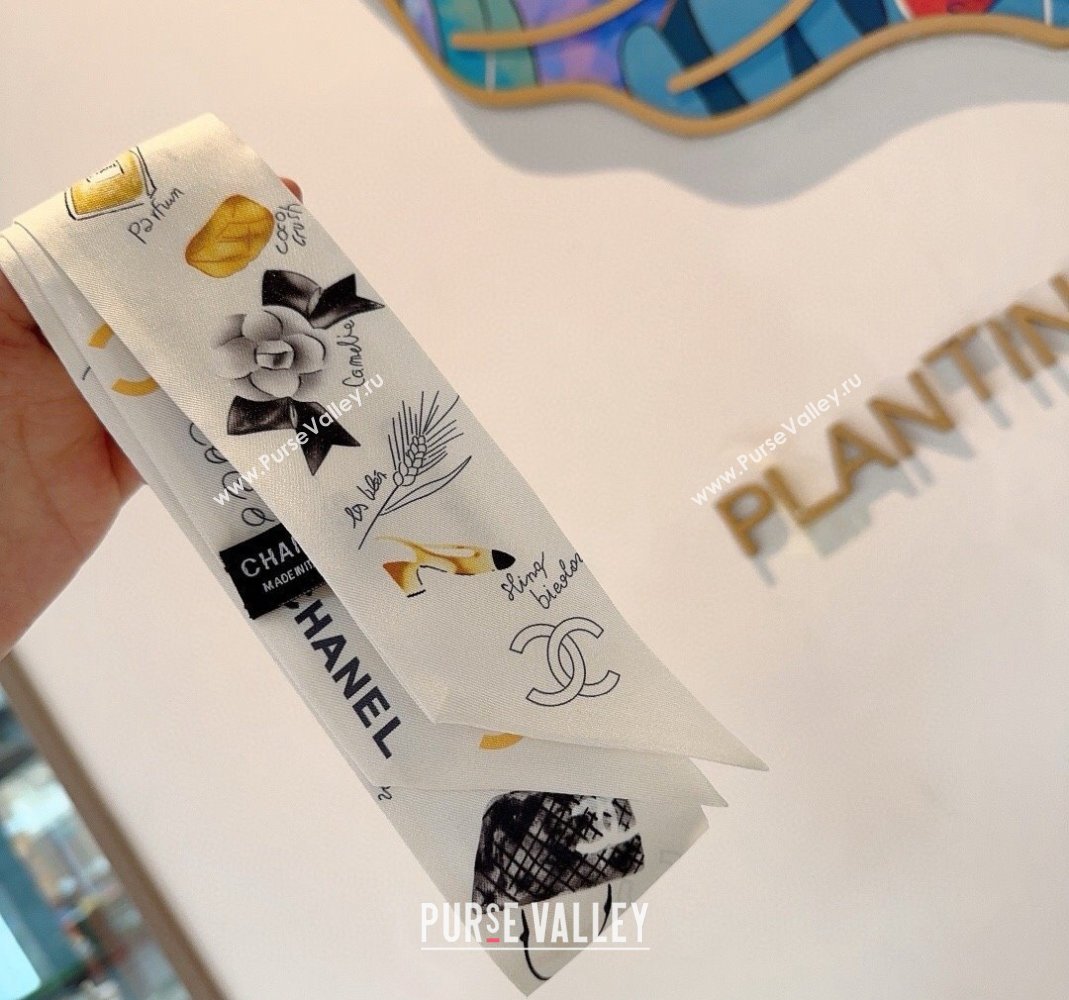 Chanel Silk Bandeau Scarf 6x120cm White 2024 051402 (A-240514135)