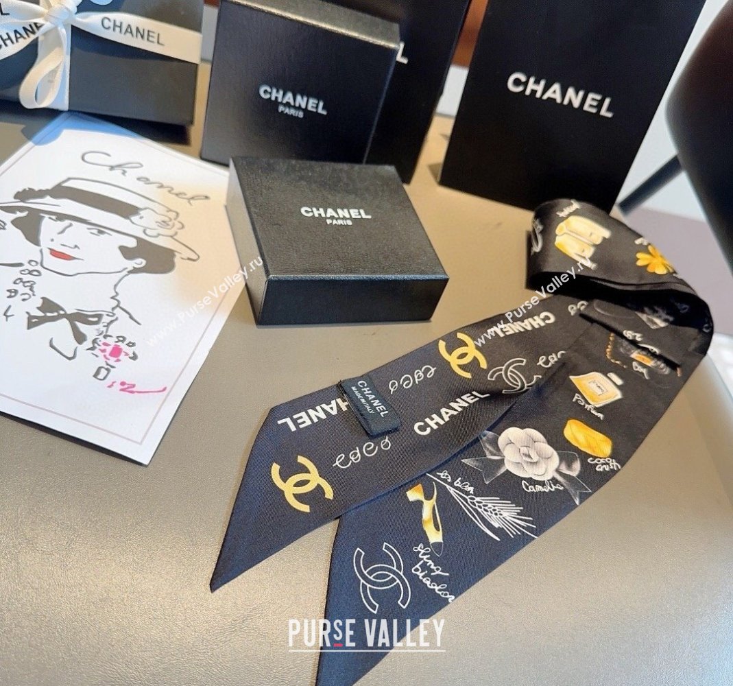 Chanel Silk Bandeau Scarf 6x120cm Black 2024 051402 (A-240514136)