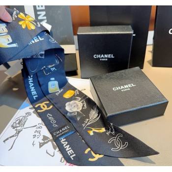 Chanel Silk Bandeau Scarf 6x120cm Black 2024 051402 (A-240514136)