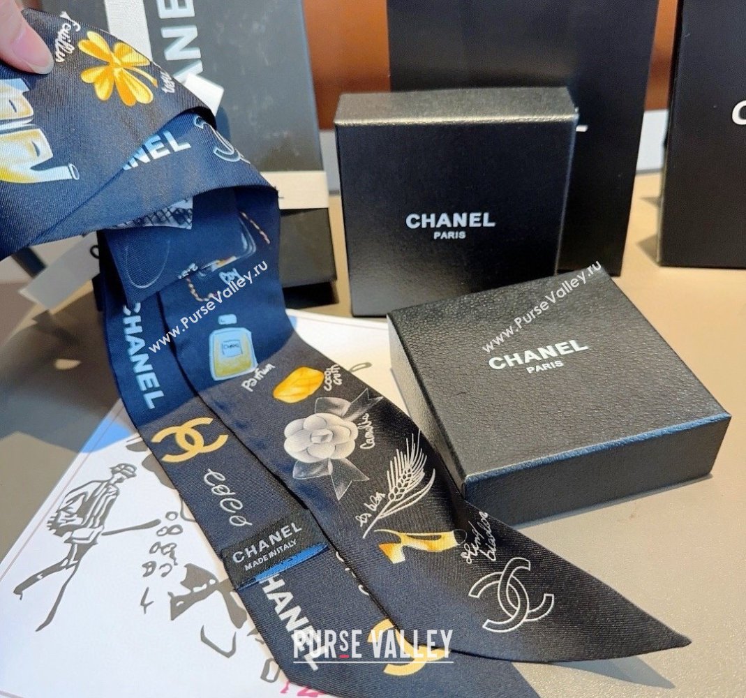 Chanel Silk Bandeau Scarf 6x120cm Black 2024 051402 (A-240514136)