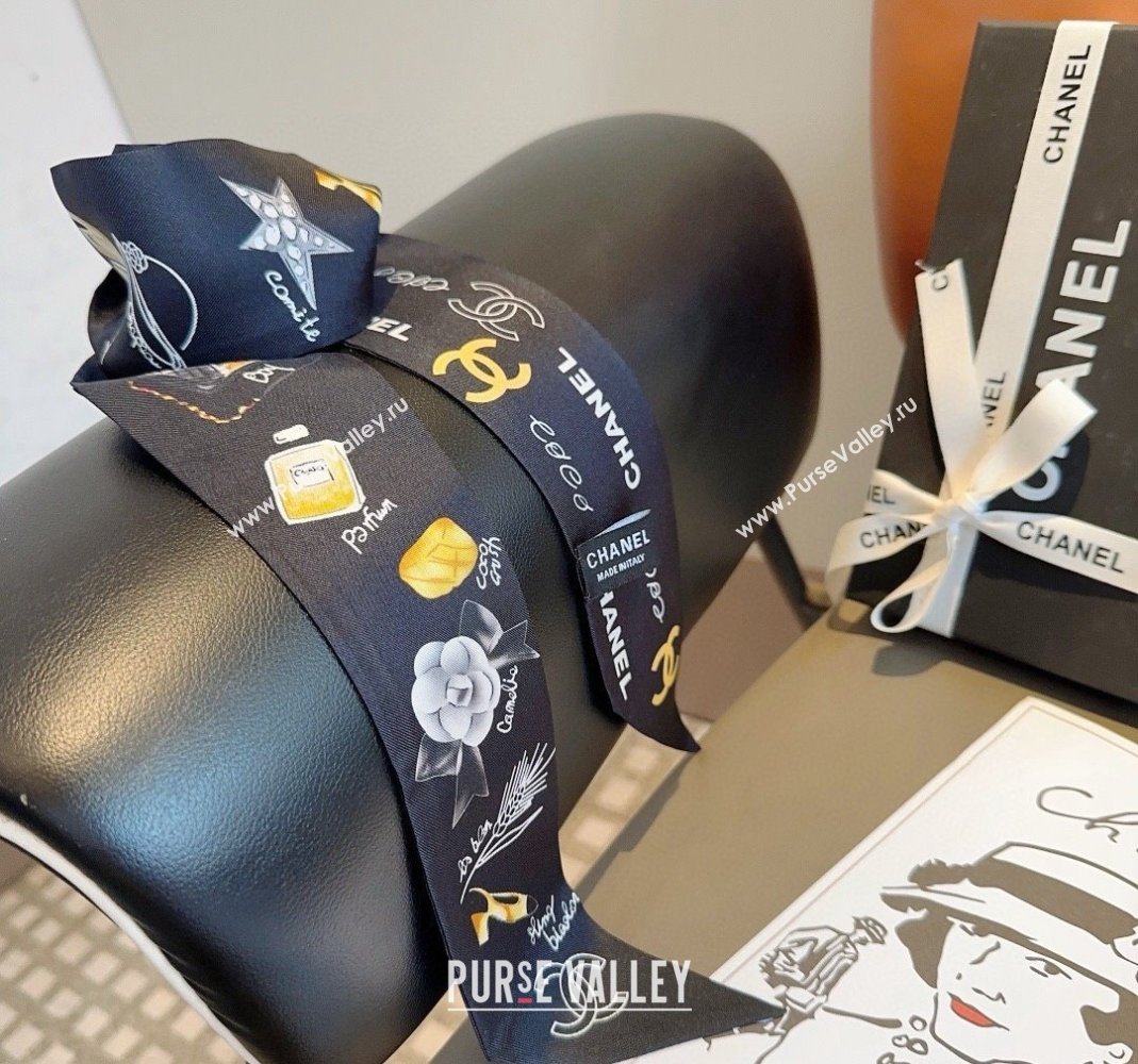 Chanel Silk Bandeau Scarf 6x120cm Black 2024 051402 (A-240514136)