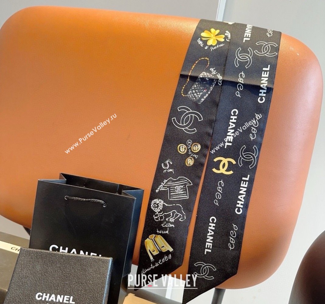 Chanel Silk Bandeau Scarf 6x120cm Black 2024 051402 (A-240514136)