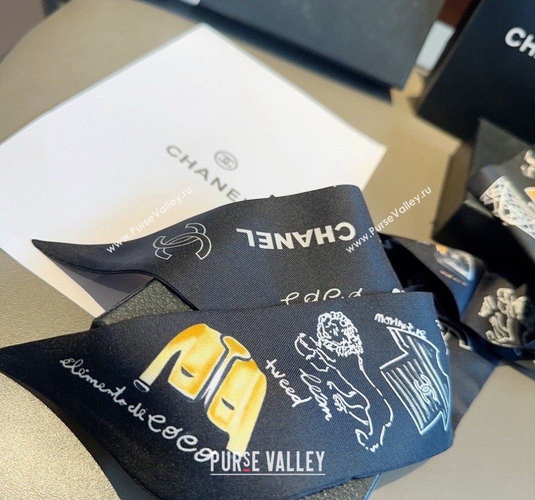 Chanel Silk Bandeau Scarf 6x120cm Black 2024 051402 (A-240514136)