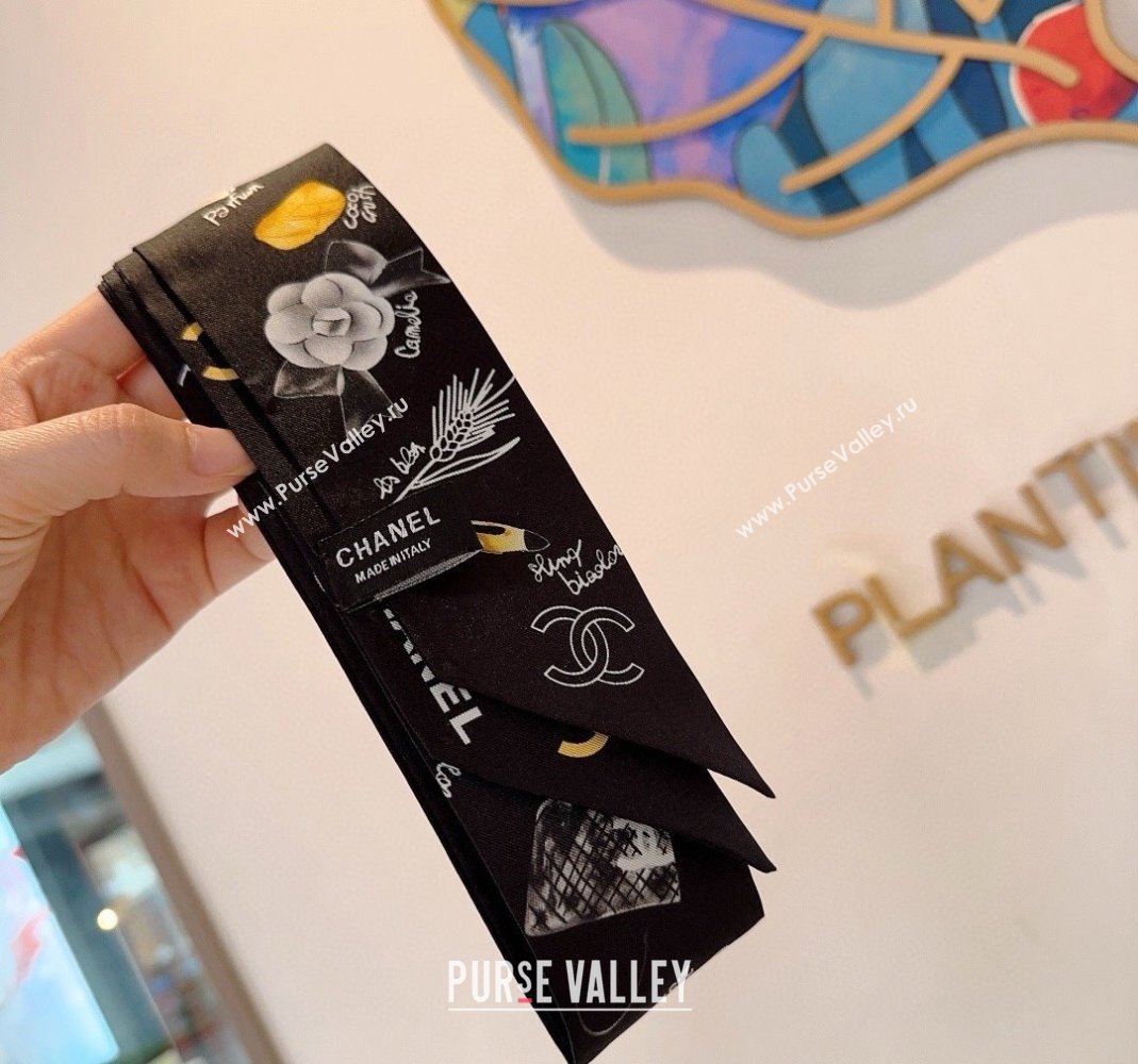 Chanel Silk Bandeau Scarf 6x120cm Black 2024 051402 (A-240514136)