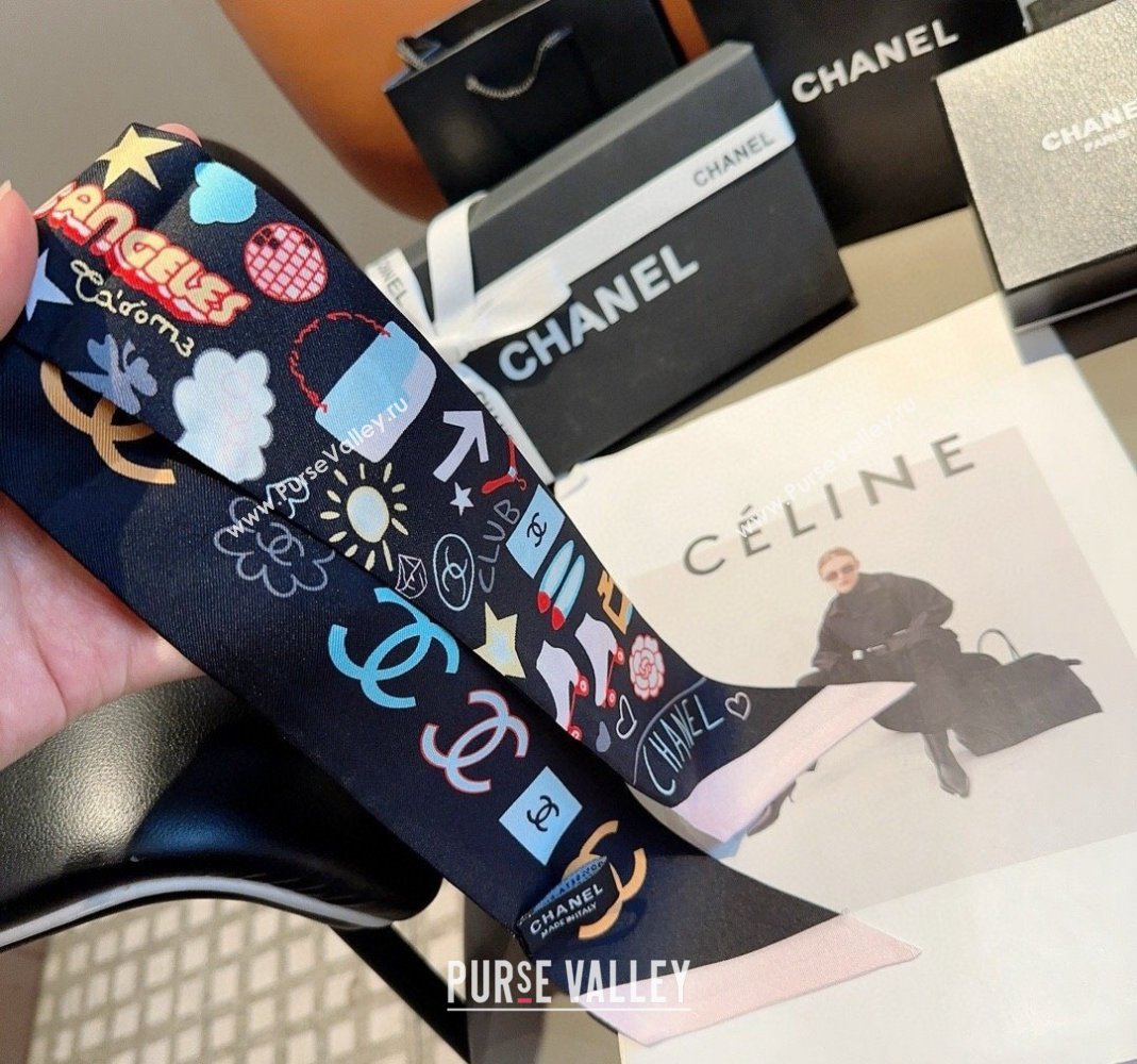 Chanel Silk Bandeau Scarf 6x120cm Black 2024 051403 (A-240514137)