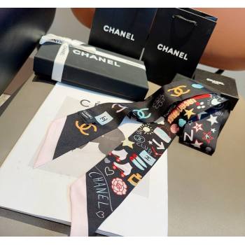 Chanel Silk Bandeau Scarf 6x120cm Black 2024 051403 (A-240514137)