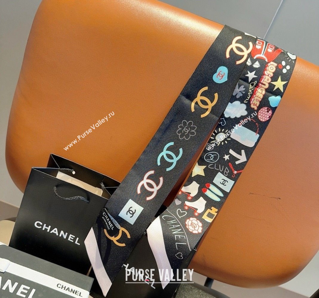 Chanel Silk Bandeau Scarf 6x120cm Black 2024 051403 (A-240514137)