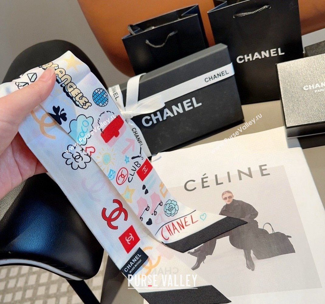 Chanel Silk Bandeau Scarf 6x120cm White 2024 051403 (A-240514138)