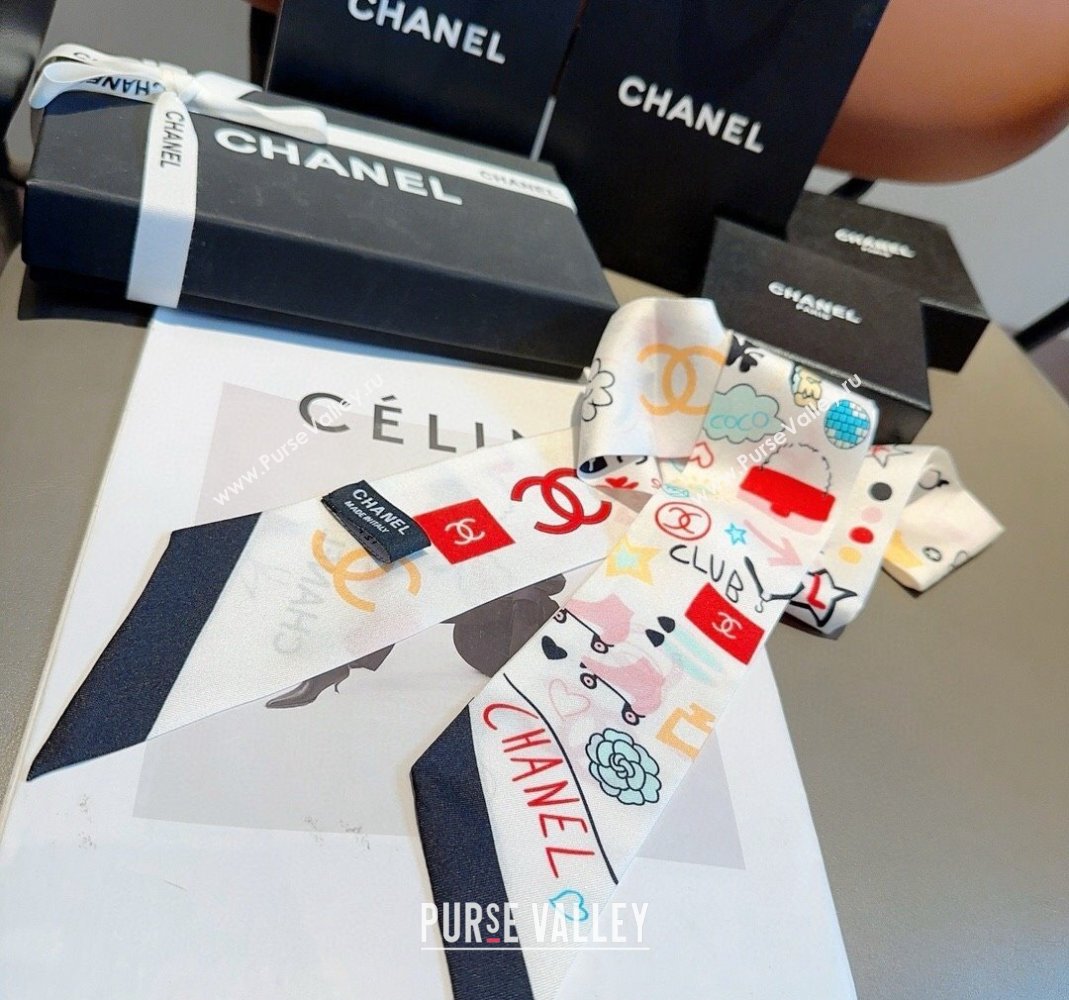 Chanel Silk Bandeau Scarf 6x120cm White 2024 051403 (A-240514138)
