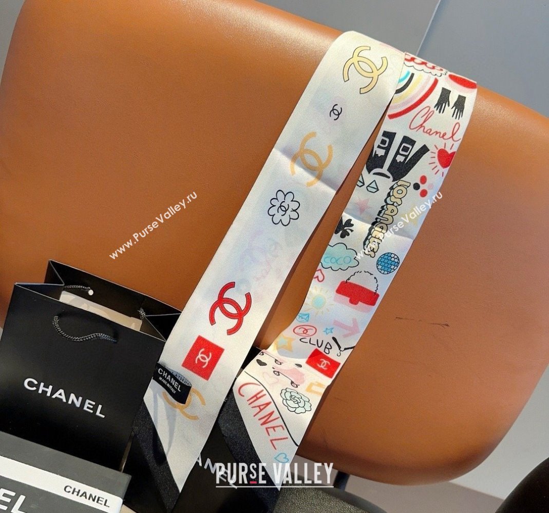 Chanel Silk Bandeau Scarf 6x120cm White 2024 051403 (A-240514138)