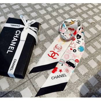 Chanel Silk Bandeau Scarf 6x120cm White 2024 051403 (A-240514138)