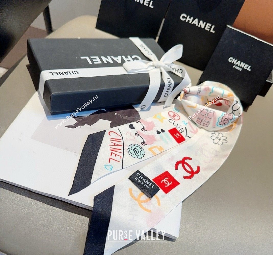 Chanel Silk Bandeau Scarf 6x120cm White 2024 051403 (A-240514138)