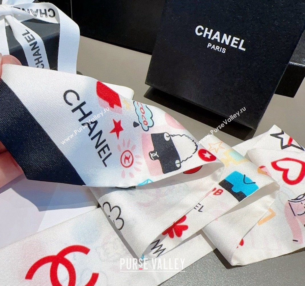 Chanel Silk Bandeau Scarf 6x120cm White 2024 051403 (A-240514138)