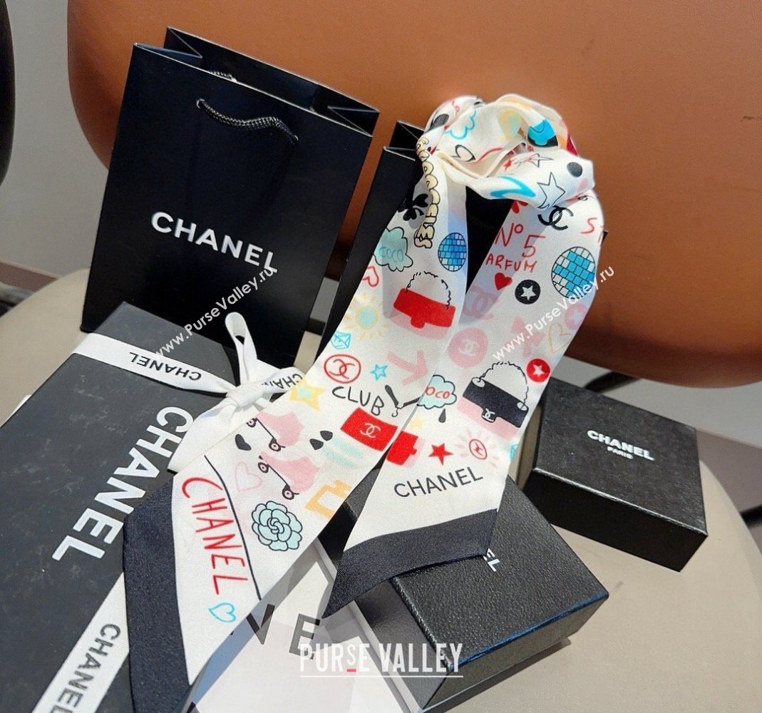 Chanel Silk Bandeau Scarf 6x120cm White 2024 051403 (A-240514138)