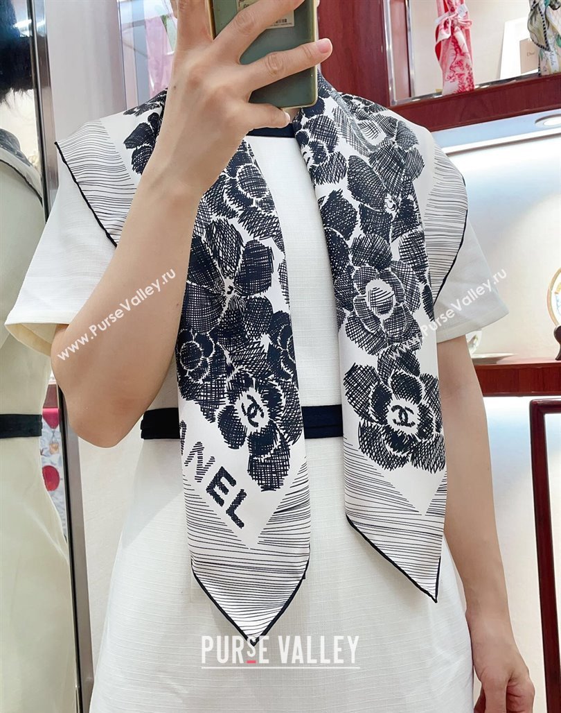 Chanel Silk Sqaure Scarf 90x90cm White 2024 051405 (A-240514141)