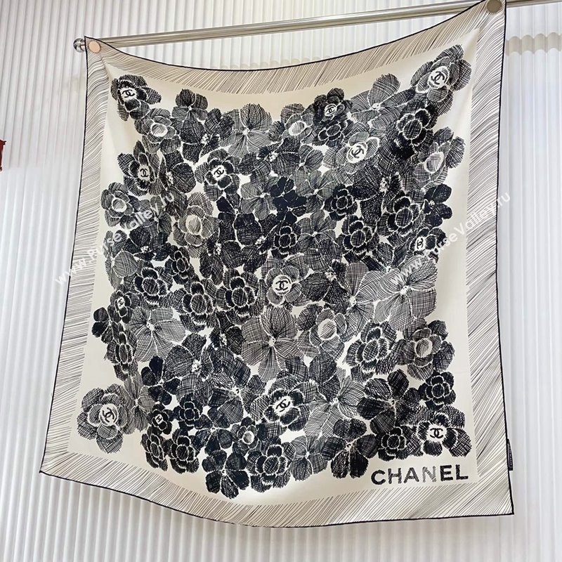 Chanel Silk Sqaure Scarf 90x90cm White 2024 051405 (A-240514141)
